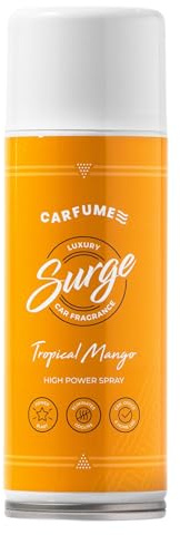 Carfume Classic Tropical Mango Surge Can | Premium Exotic, Fruit & Citrus Fragrance | Luxury Yellow Unisex Car Air Freshener Spray - Odour Eliminator - UK Made Car Accessories