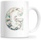 Tazza personalizzata con lettera iniziale del nome - Tazza in ceramica 350 ml con motivo floreale, regali originali per donne, mamma, amici, lavabile in lavastoviglie e forno a microonde (G)
