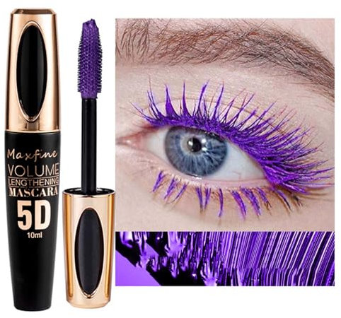 Mascara viola 5D impermeabile, ad asciugatura rapida e non clump viola mascara, volumizzante e curling & estensione mascara per ciglia lunghe, trucco per occhi durevoli per feste, matrimoni
