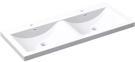 Mai & Mai Lavabo Empotrado Rectangular de Doble Seno 120x48x12 cm Blanco Mármol Fundido con 2 Orificios para Grifo y Rebosadero Colossum03