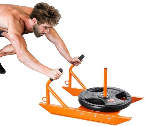VEVOR Zugschlitten Gewichtsschlitten mit Griff Schlitten für Krafttraining, Schnellkrafttraining Trainingsgerät für sportliche Übungen und Geschwindigkeitsverbesserung, orange 227 kg belastbar