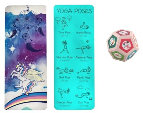 Yogamatte Gymnastikmatte Turnmatte Spielmatte für Kinder zusammen mit Yoga-Würfel-Set (Einhorn-Matte + Yoga-Würfel-Set für Kinder)