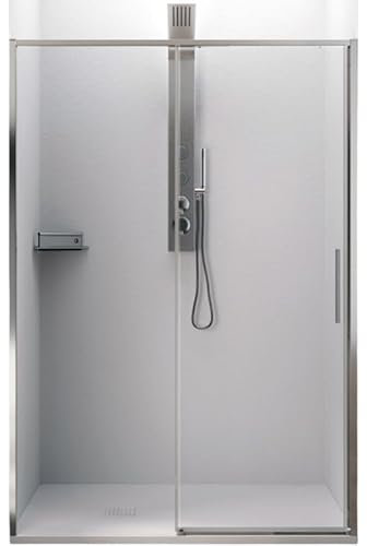 IMPALLI Cabine de douche H200 cm, extensible 107-110 cm, cabine de douche à niche, porte coulissante, fermeture magnétique en cristal trempé, 6 mm, transparent, double clip (chrome brillant 110)