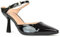 Women's Heeled Mules Ladies Mid High Heel Pumps Black Patent Adjustable Strap Court Shoes Size 6