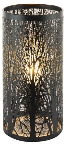 Happy Homewares Unique and Beautiful Matte Black Metal Forest Design Table Lamp | The Light Escapes Through the Gaps and Casts the Forest Against the Table