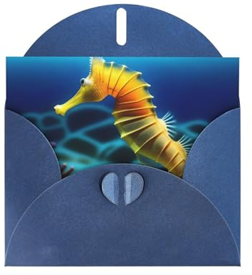 Blue WHJDPP Seepferdchen-Unterwasser-Druck-Grußkarte für Weihnachten, Geburtstage und besondere Anlässe