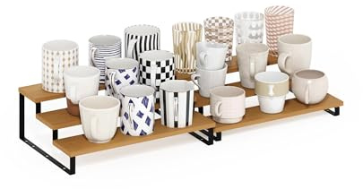 Furinno RAVEL Kitchen Countertop Organizer Set of 2, 3-Tier Counter Shelves, Kitchen Storage, Expandable, Spice Rack, for Kitchen, Pantry, Coffee Bar, Beech