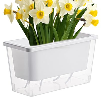 Pots de fleurs rectangulaires, à arrosage automatique, en plastique, modernes, avec réserve d'eau, idéaux pour herbes et fleurs, auto-irrigants, pour rebord de fenêtre, balcon, 26,5 x 14 x 12 cm