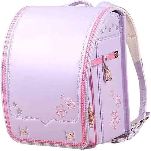 Süße Kirschblüten Rucksack Ransel Randoseru Pu Leder Jaese Box Schultasche Mit Automatischem Schloss, Für Mädchen Jungen, Purple, 36 * 27 * 23CM