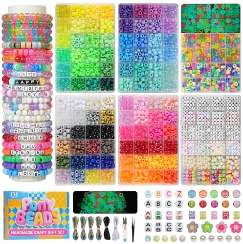 Lynnmos 6 Boxes Bracelet Making Kit Pony Beads, 4400Pcs 110 Colors Jewelry Making Supplies for Friendship Bracelets, DIY Crafts with Elastic Cords, Gifts for Girls