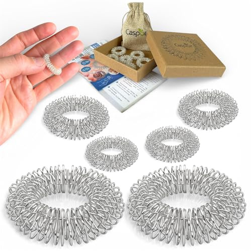 Caspor Akupressurring Set 6 Stk (3 Größen) – Versilberte Massagerolle für Konzentration, Stressabbau & ADHS – Fidget Toy & Anti-Stress Gadget für Büro, Sportler, Musiker & Zuhause