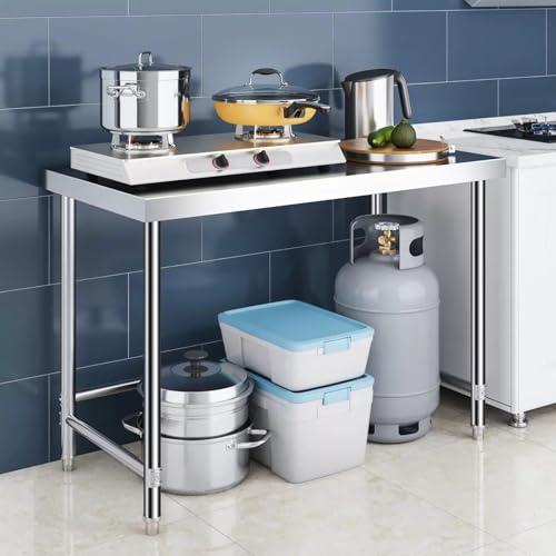 KCCRHIN Tavolo da Lavoro Inox, Altezza 70 Cm, Tavolo per La Preparazione degli Alimenti in Acciaio Inox, Piano di Lavoro in Metallo A 1 Livello per Cucina, Ristorante, Garage,80x50x70cm