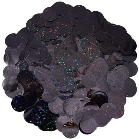 DICOSMETIC 1600 Stücke Flachrunde Pailletten Für Handwerk 1.4mm Loch Große Schwarze Runde Paillette 20mm Große Paillette PVC Handwerk Lose Pailletten Für DIY Nähen Stickerei Ohrringe Basteln Glitzer
