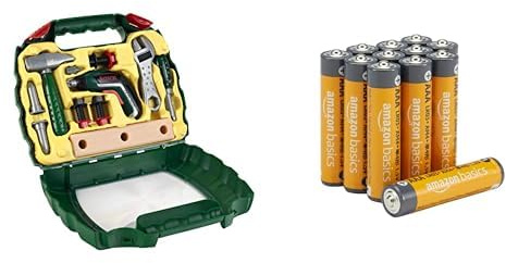 Theo Klein Bosch Ixolino Koffer, Akkuschrauber mit Licht, 3+ Jahre, & AAA Alkaline-Batterien Amazon Basics 12 Stück, 10 Jahre