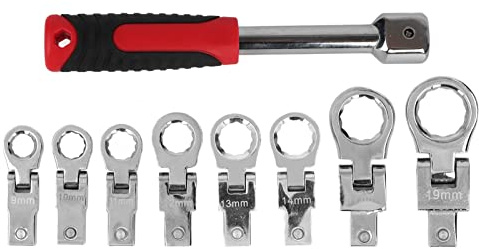 VARFBDAX 9 Pcs Detachable Socket Wrench Set, Interchangeable Socket Wrench Kit with 180 Degree Rotating Flex Head, CR V Chrome Plated Wrench for Auto Repair and Home Use