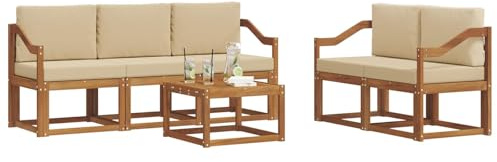vidaXL Outdoor-Sofagarnitur mit Kissen 6 pcs Natur und Beige, Outdoor-Sofa, modernes Modul-Design, Lounge-Set für Terrassen, strapazierfähige Gartenmöbel für den Outdoor-Komfort
