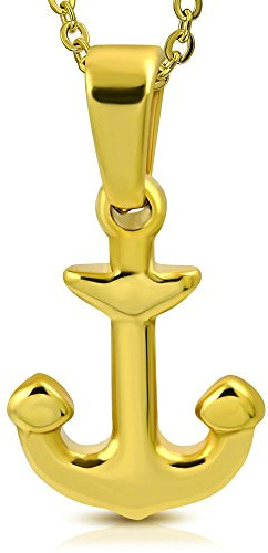 Bungsa Anker Amulett Edelstahl gold (Anchor Marine Yacht Pendant Kettenanhänger Medaillon Charm Beads Chirurgenstahl Damen Herren Schmuck)
