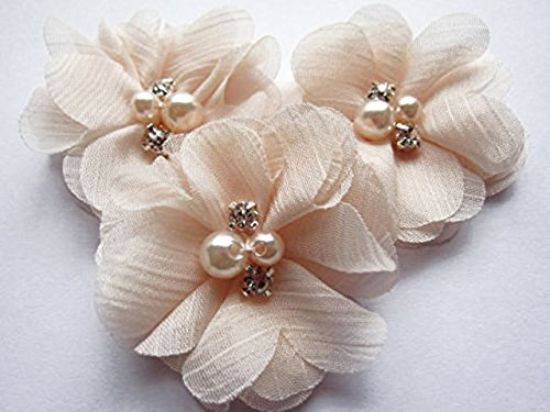 YYCRAFT 20 Stück Chiffon Blumen mit Strass und Perlen Hochzeit Dekoration/Haar Accessoire Handwerk/Nähen Craft(Pfirsich,5cm)
