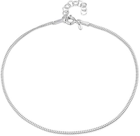 Amberta Italienisches Fußkettchen aus Sterlingsilber 925 für Damen | Verstellbares Fußband mit Perlen und Herz – Sommer-Schmuck: Panzerkette