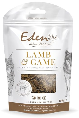 Lamb & Game Treats 100G, Suitable for Cats & Dogs (Puppies 8 weeks+, Adult and Senior Dogs) (Kittens, Adult & Senior Cats), Succulent soft Air-Dried Treats, perfect for training or as a reward.