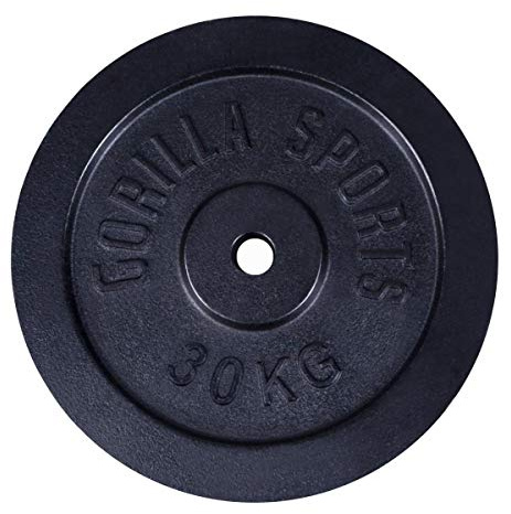 GORILLA SPORTS® Hantelscheiben 0,5–30 kg, 30/31 mm, Gusseisen, Set/Einzeln | Mit erhöhtem Griffrand und KG-Angabe, in Schwarz/Silber; Gewichtsscheiben für Kurz-, Lang-, Curl- und Trizepsstangen