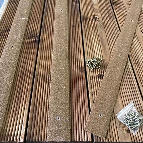 Lot de 5 bandes de terrasse GRP de 1200 mm – Marron | Bandes antidérapantes pour terrasse en bois, rampes et sécurité des escaliers