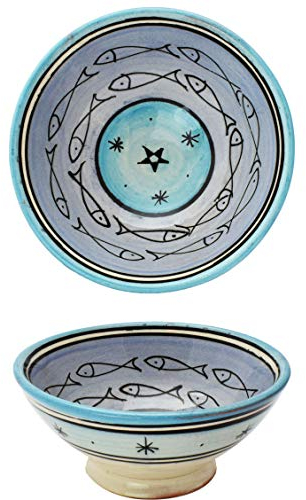 Bol à sauce, style oriental, bleu, diamètre : 17 cm, en céramique marocaine colorée, décoratif du Maroc - Grand bol oriental en céramique, peint à la main