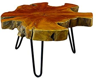 Teak Couchtisch LUHU - ca. 45x50-65x50-65cm Tischplatte aus massiver Wurzelholz Baumscheibe im rustikalen Landhausstil, geeignet für Wohnzimmer, Wintergarten oder als Kaffeetisch