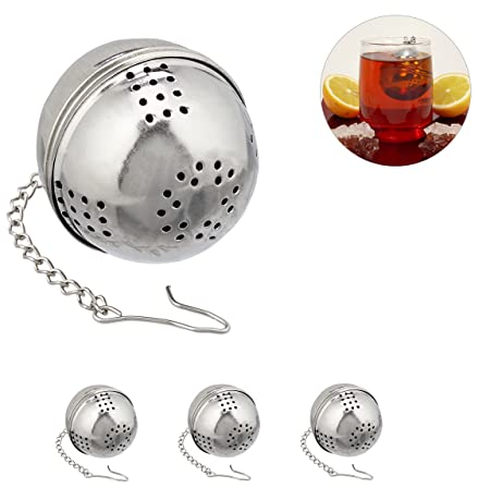 Relaxdays Boule à thé, lot de 4, pour différentes sortes en vrac, inox, chaîne avec crochet, Ø 4 cm, argenté