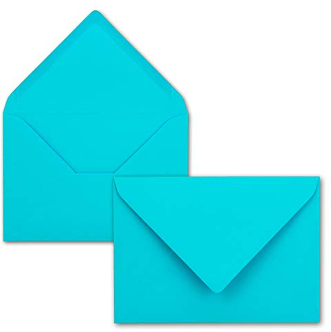 50x kleine Umschläge in Türkis DIN C7 8,1 x 11,4 cm mit Spitzklappe und Nassklebung in 80 g/m² - kleiner blanko Mini-Umschlag