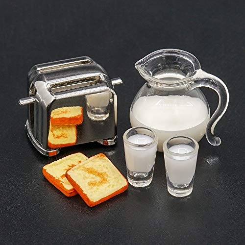 Odoria 1/12 Miniatur Toaster und Milch Essen und Trinken Puppenhaus Lebensmittel Zubehör