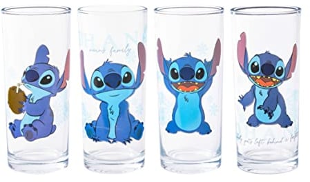 Silver Buffalo Lilo and Stitch LI151961 Lot de 4 verres à motif floral Bleu 300 ml