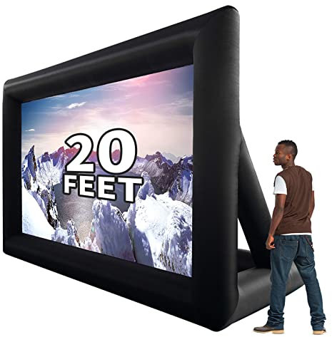 GYUEM 20 feet Inflatable Portable Projector Movie Screen - Huge Air-Blown Cinema Projection Screen Package with Rope, Blower ,Tent Stakes - Front & Rear Projection,for Outdoor Party Backyard Pool Fun