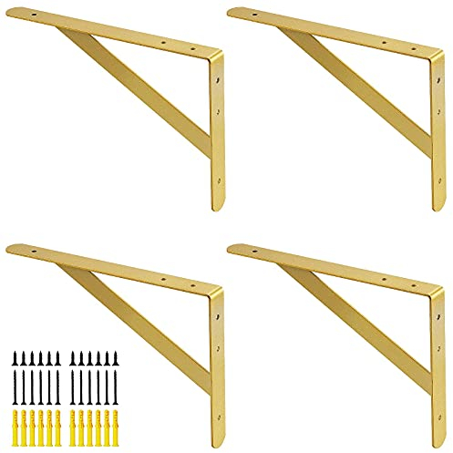 Thekenstützklammern, 30,5 x 20,3 cm, robuste Regalhalterung, 0,3 cm dick, massives Metall, Wandmontage, Regalwinkel für Bar-Tops, Tisch, Schreibtisch, Gold