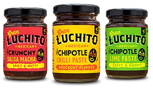 Gran Luchito Mexikanische Chili-Geschenkset – Box mit drei Gläsern – Chipotle-Paste, Salsa Macha und Chipotle Limette