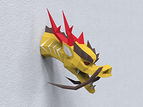 Sculpture en papier en forme de tête de dragon chinois, kit de loisirs créatifs prédécoupé à la main, figurine mythique orientale, couleur, décoration d'intérieur, tous les accessoires inclus