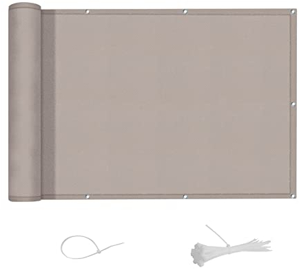 AXT SHADE Balkon Sichtschutz Wetterfest 90x500cm Balkonverkleidung Balkonabdeckung Balkonbespannung Blickdichte Windschutz und UV-Schutz mit Kabelbinder für Balkongeländer-Taupe