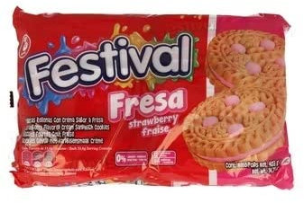 GALLETAS RELLENAS CON CREMA SABOR A FRESA FESTIVAL 415 GR.