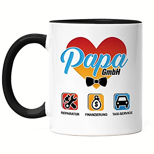 Hey!Print Papa GmbH Tasse Schwarz Reparatur Finanzierung Taxi-Service Lustiges Vatertagsgeschenk