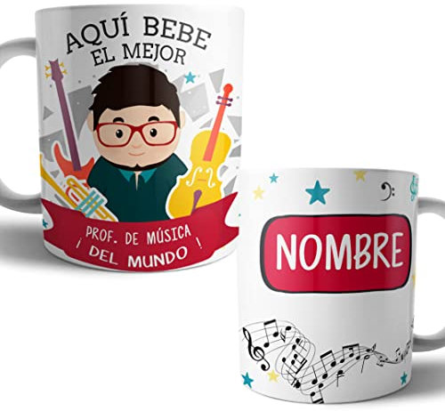 Kartoon Kase Taza Maestro De Musica Original Personalizada con Nombre | Mejor del Mundo Taza Maestro De Musica Profesiones de Cafe Desayuno para Regalar (Maestro De Musica)