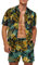 Wirltte Mens Hawaiian Shirt and Shorts Set Tropical Floral Print 2 Piece Outfits Yellow XL