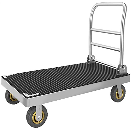 Platform Truck Cart, Foldable Push Cart Dolly Large Flatbed w/Rubber Mat and 6'' Wheels, 2200LBS Capacity Steel Heavy Duty Moving Platform Trucks Hand Cart for Groceries, Garage (41.3x24.8)