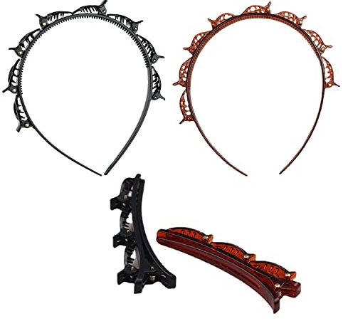 2er-Pack Doppelschicht-Haarspangen, Haarbänder mit 2 Haarspangen, geflochtene Haarspangen, Pony-Haarspangen, geflochtene Stirnbänder, Styling-Zubehör für Frauen, Mädchen