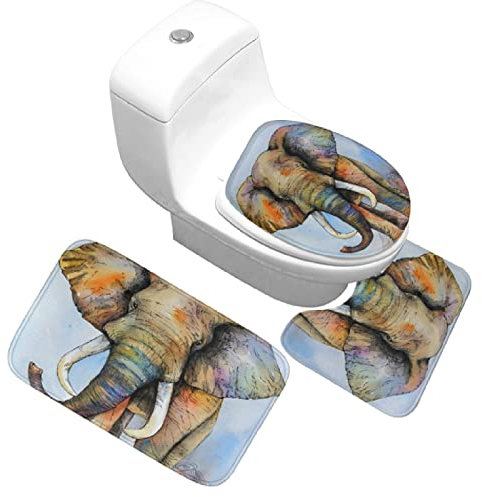 Badezimmerteppich Hellbrauner Elefant Badematte Badezimmer Set 3 Teilig rutschfest Badteppich 50x80cm Maschinenwaschbar Badvorleger für Wohnzimmer, Schlafzimmer, Toilette