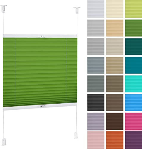 DECOOR Plissee ohne Bohren 120cm x 120cm Faltrollo Rollo für Fenster und Tür Nicht-invasive Fensterjalousien guter Sichtschutz und Sonnenschutz Breite der Überlappung 2 cm Grün