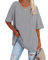 Ebifin Damen Oversize T Shirt mit V-Ausschnitt Kurzärmeliges Casual Lockere Basic Sommer Tee Shirts Bluse.Hellgrau.L