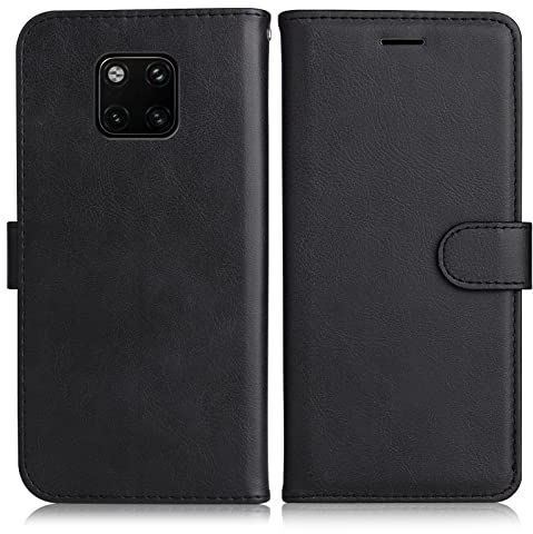 DENDICO Hülle für Huawei Mate 20 Pro, PU Leder Brieftasche Handyhülle, Flip Tasche TPU Schutzhülle mit Kartenfach für Huawei Mate 20 Pro, Schwarz