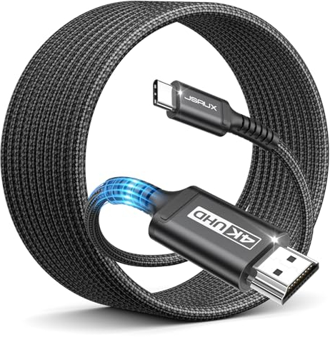 JSAUX USB C auf HDMI Kabel 4M,USB Typ C zu HDMI 4K UHD Kabel für Thunderbolt 3 Kompatibel mit iPhone 16/15, MacBook Pro 2018, MacBook Air/iPad Pro 2018, Galaxy S25/S24/S10/S9, Surface Book -Schwarz