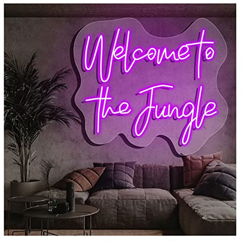 Welcome To The Jungle LED Light Board Signs Personalized Large LED Acrylic Light Up Neon Sign For Bedroom For Wall Decor Wedding Bar Party Outdoor Happy Birthday (Purple 55x48.5cm)