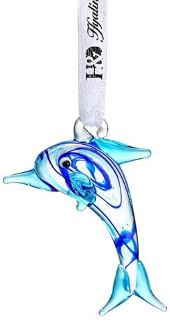 5,1 cm Glas-Delfin-Ornament, dekorative hängende Glasfigur aus geblasenem Glas, blauer Delfin, Kunstgeschenke